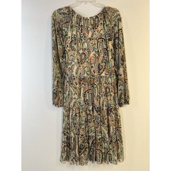 Kate and Lily Paisley Dress Tiered Round Size Long Sleeve Sz 10 Boho Fall Colors - Picture 8 of 12